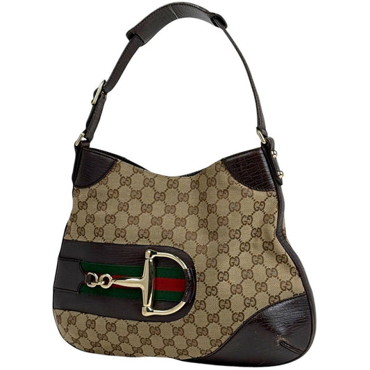Gucci Horsebit Shoulder Bag GG Pattern Canvas Brown