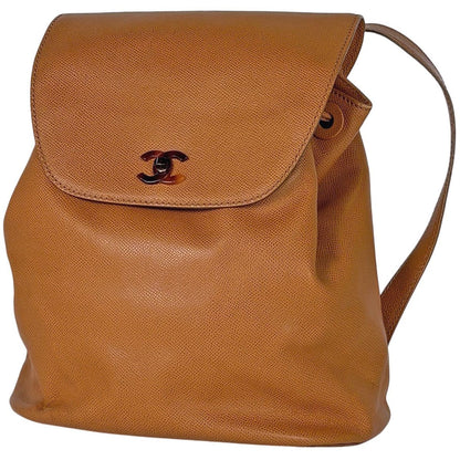 Chanel CC Logo Backpack Leather Brown