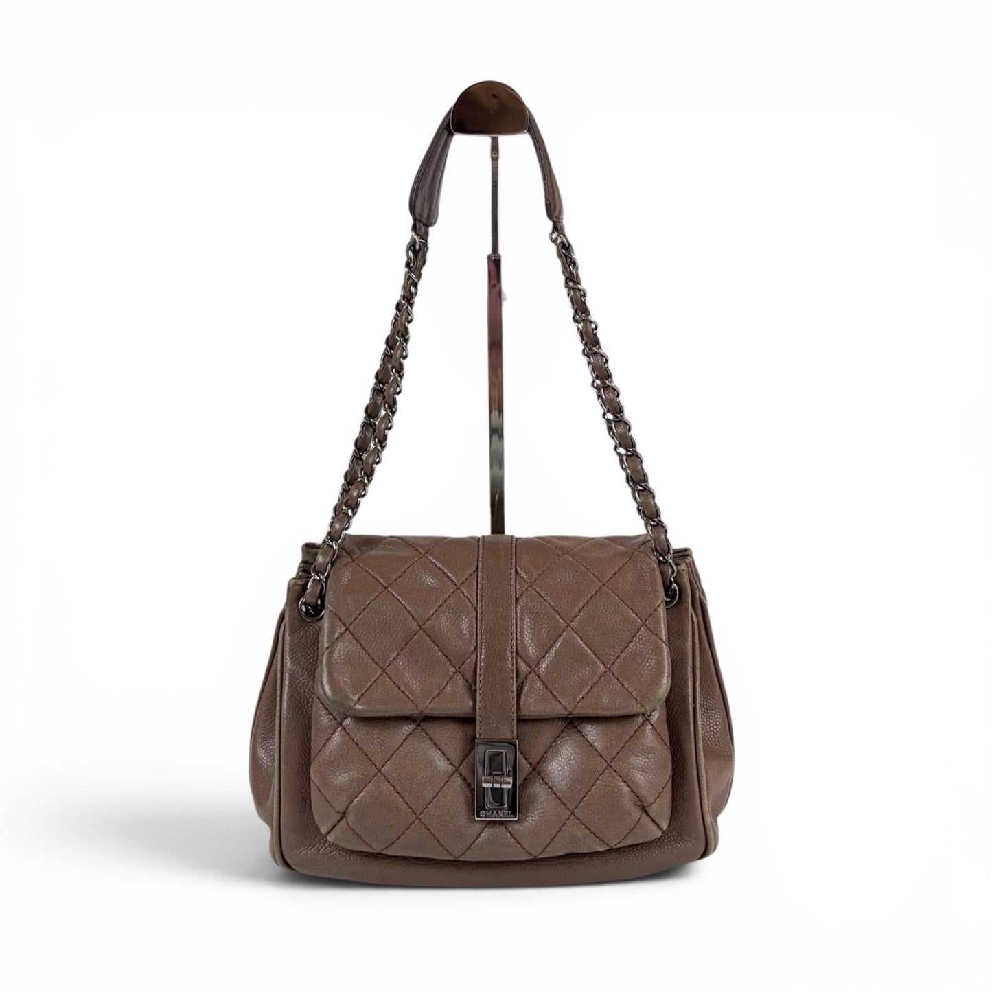 Chanel 2.55 Chain Shoulder Bag Caviar Leather Mademoiselle Lock Quilted Brown — view 2