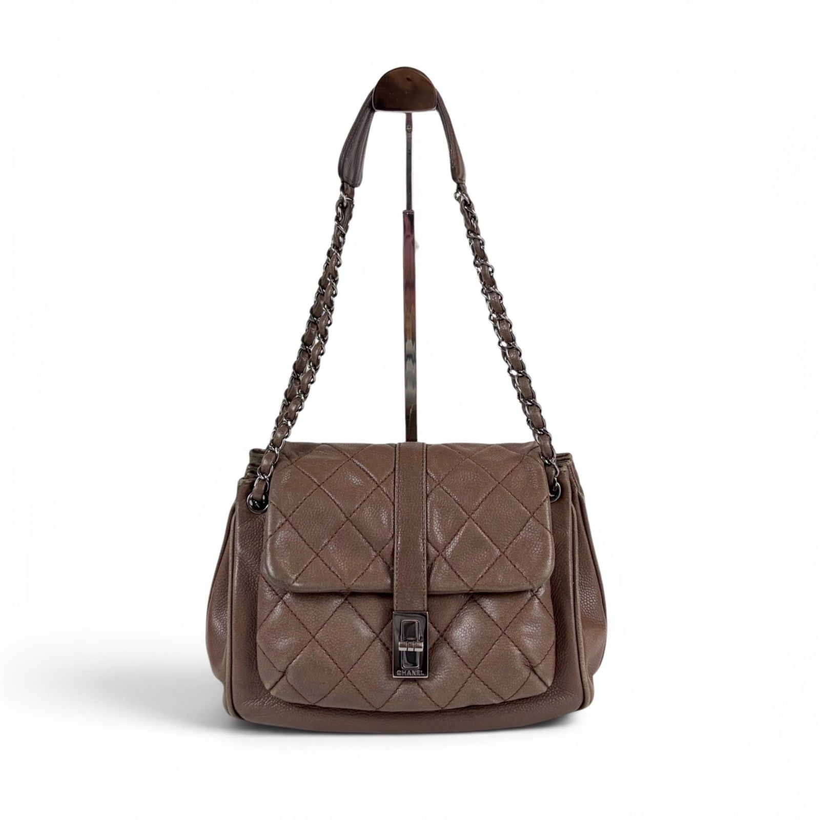 Chanel 2.55 Chain Shoulder Bag Caviar Leather Mademoiselle Lock Quilted Brown — view 2