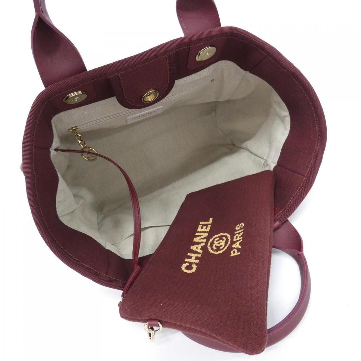 Chanel Deauville Line Burgundy Gold Tote Bag — view 5