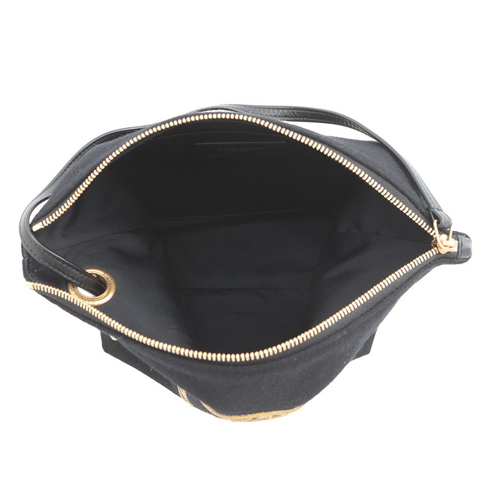 Saint Laurent Paris Pouch Rive Gauche Embroidered Wool Black — view 5