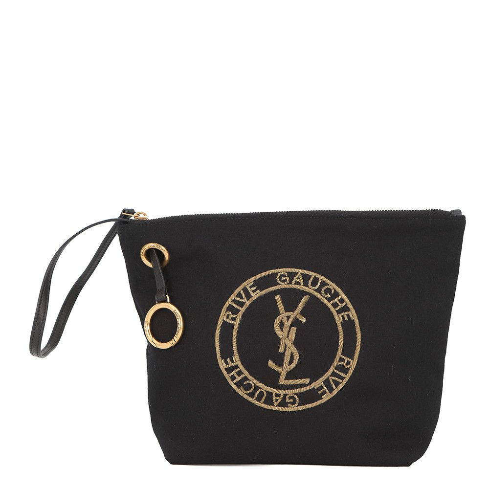 Saint Laurent Paris Pouch Rive Gauche Embroidered Wool Black