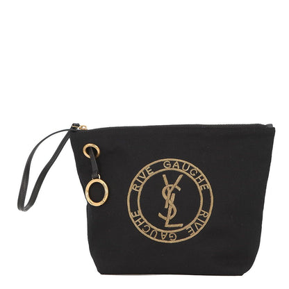 Saint Laurent Paris Pouch Rive Gauche Embroidered Wool Black