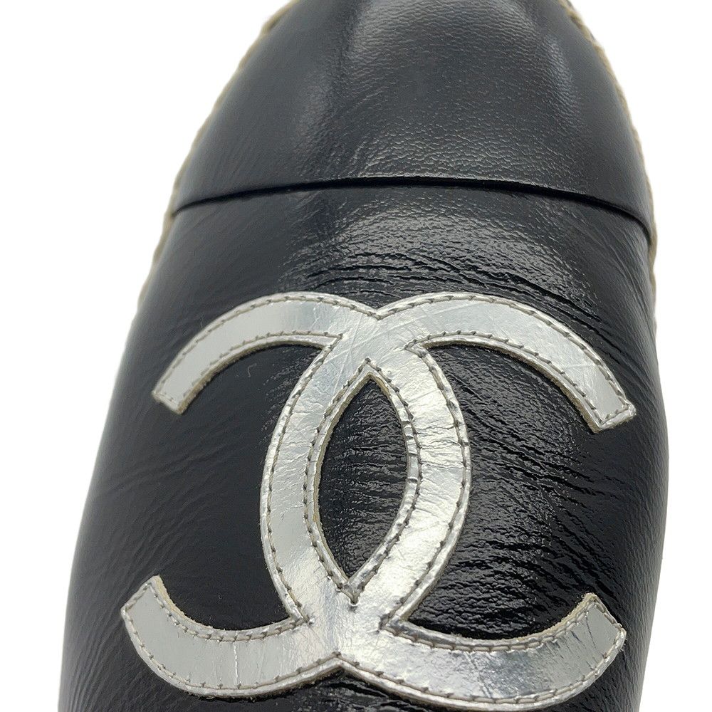 Chanel Espadrilles CC Logo Flat Shoes Patent Leather Slip On Black 37 — view 5