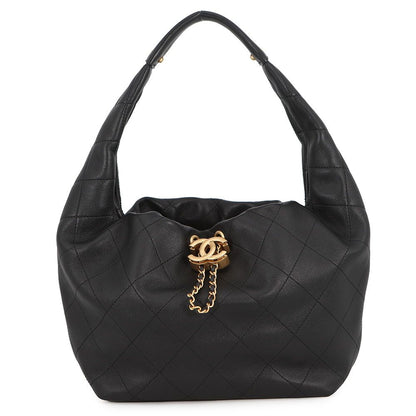 Chanel Handbag Quilted CC Logo Hobo Calfskin Black