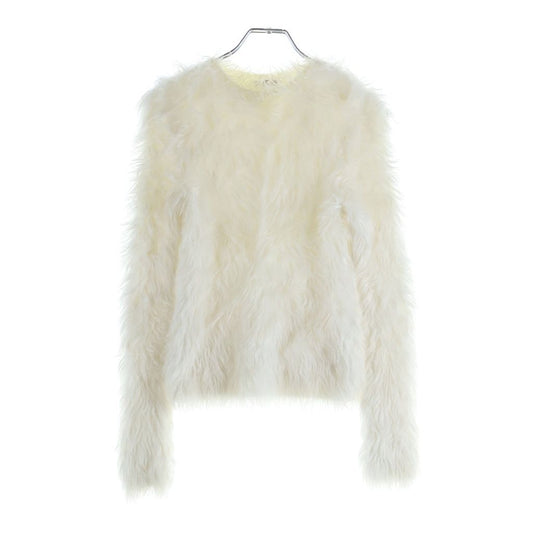 Balenciaga Fuzzy Crewneck Fur Neck Long Sleeves Sweatshirt White