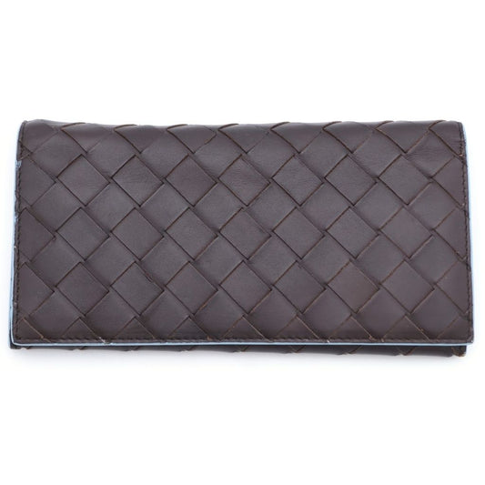 Bottega Veneta Intrecciato Wallet Card Case Brown Light Blue Leather