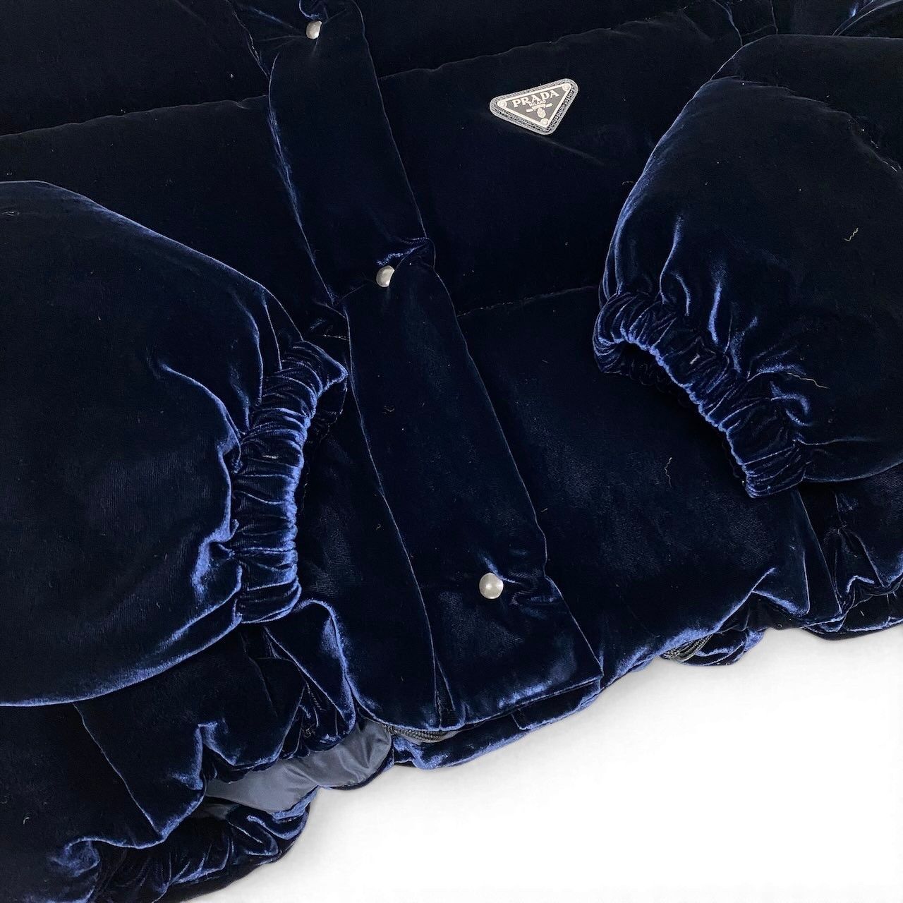 Prada Velvet Velour Cropped Down Jacket 36 Navy — view 6