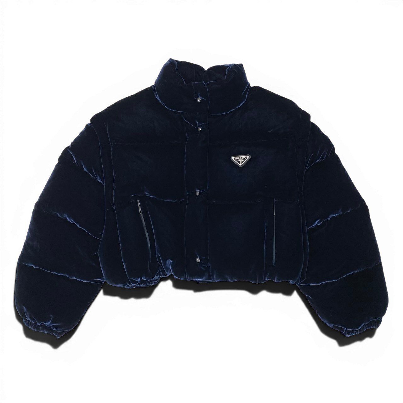 Prada Velvet Velour Cropped Down Jacket 36 Navy — view 2