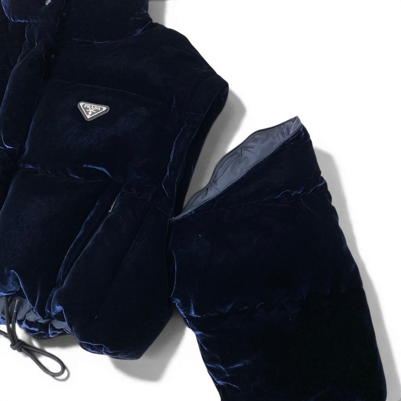 Prada Velvet Velour Cropped Down Jacket 36 Navy — view 7