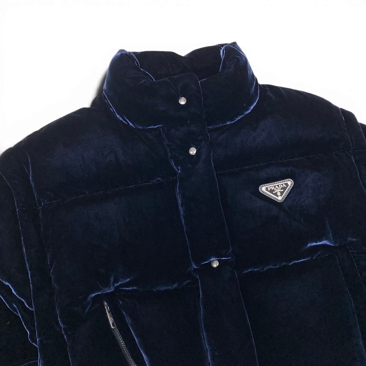 Prada Velvet Velour Cropped Down Jacket 36 Navy — view 5