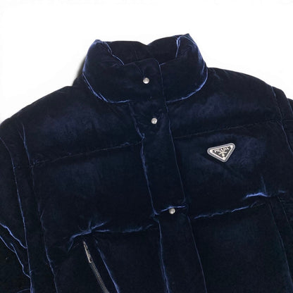Prada Velvet Velour Cropped Down Jacket 36 Navy — view 5