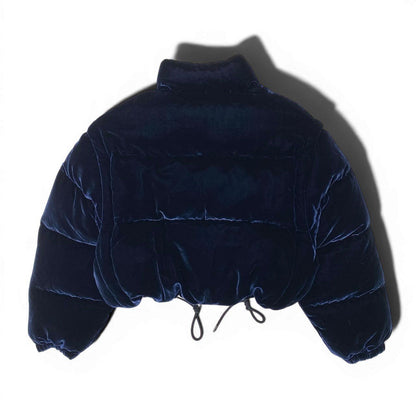 Prada Velvet Velour Cropped Down Jacket 36 Navy — view 3
