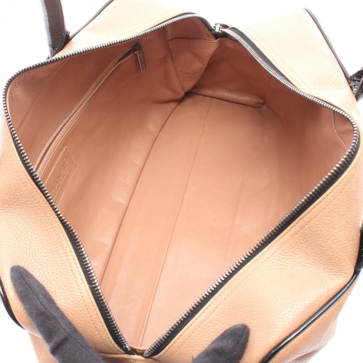 Chanel Tote Quilted Bowling Bag Camel Black Caviar Leather — view 3
