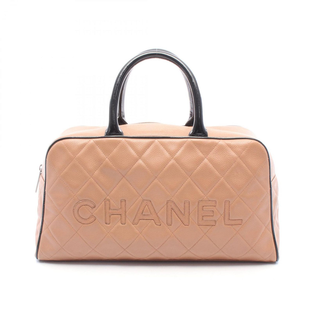 Chanel Tote Quilted Bowling Bag Camel Black Caviar Leather