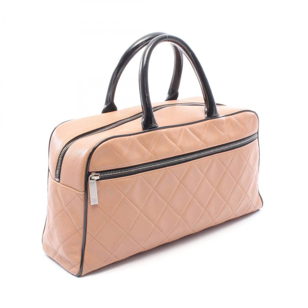 Chanel Tote Quilted Bowling Bag Camel Black Caviar Leather — view 2