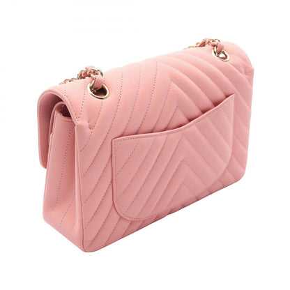 Chanel Shoulder Bag Quilted Double Flap Pink Caviar Leather Chevron V-Stitch — view 2