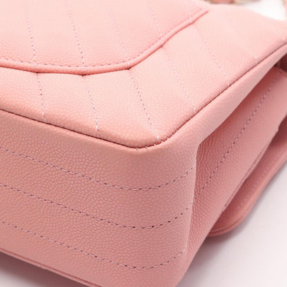 Chanel Shoulder Bag Quilted Double Flap Pink Caviar Leather Chevron V-Stitch — view 7