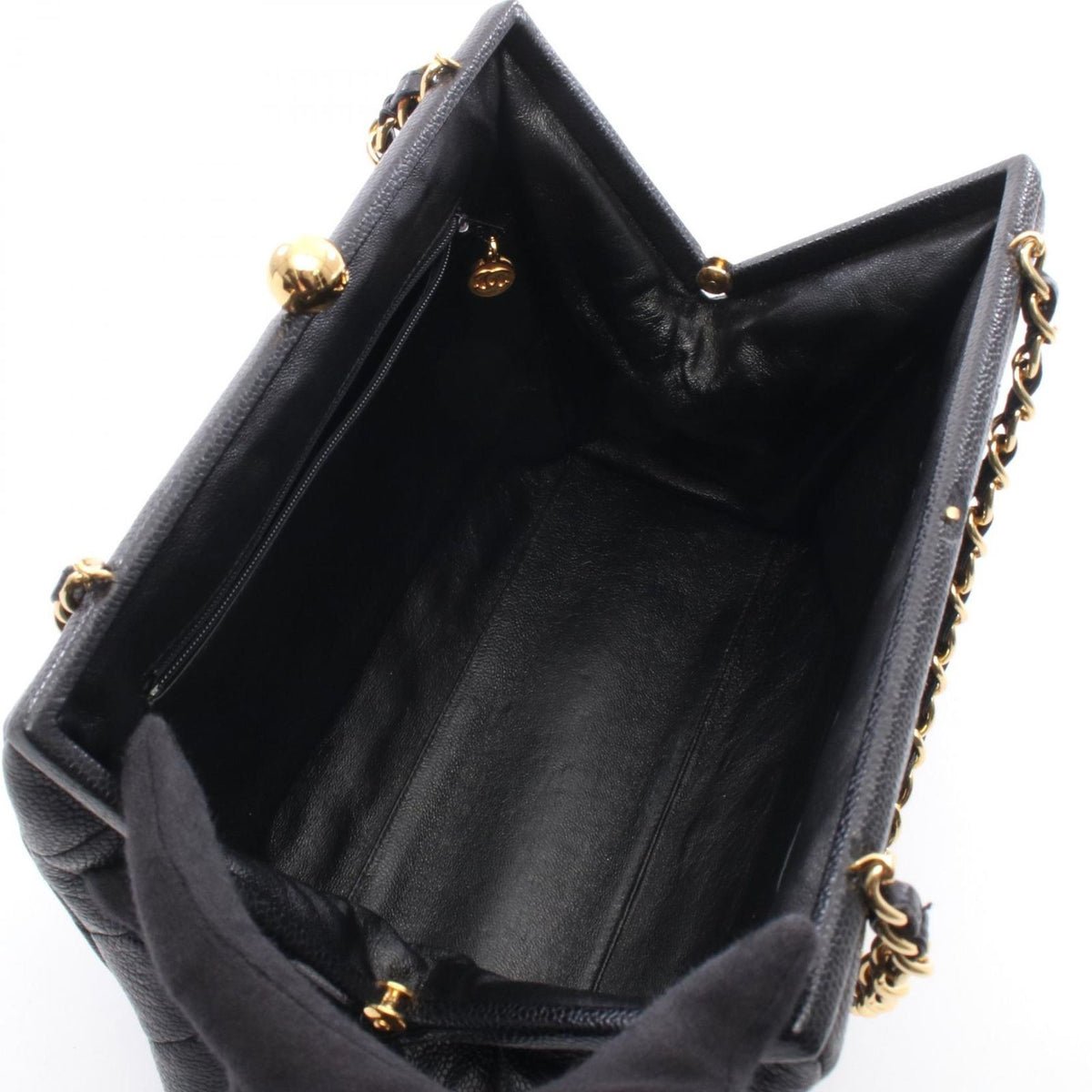 Chanel Handbag Quilted Black Caviar Leather Kiss Lock Chain — view 3