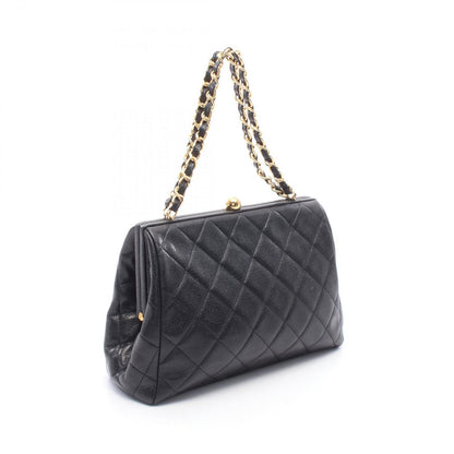 Chanel Handbag Quilted Black Caviar Leather Kiss Lock Chain — view 2