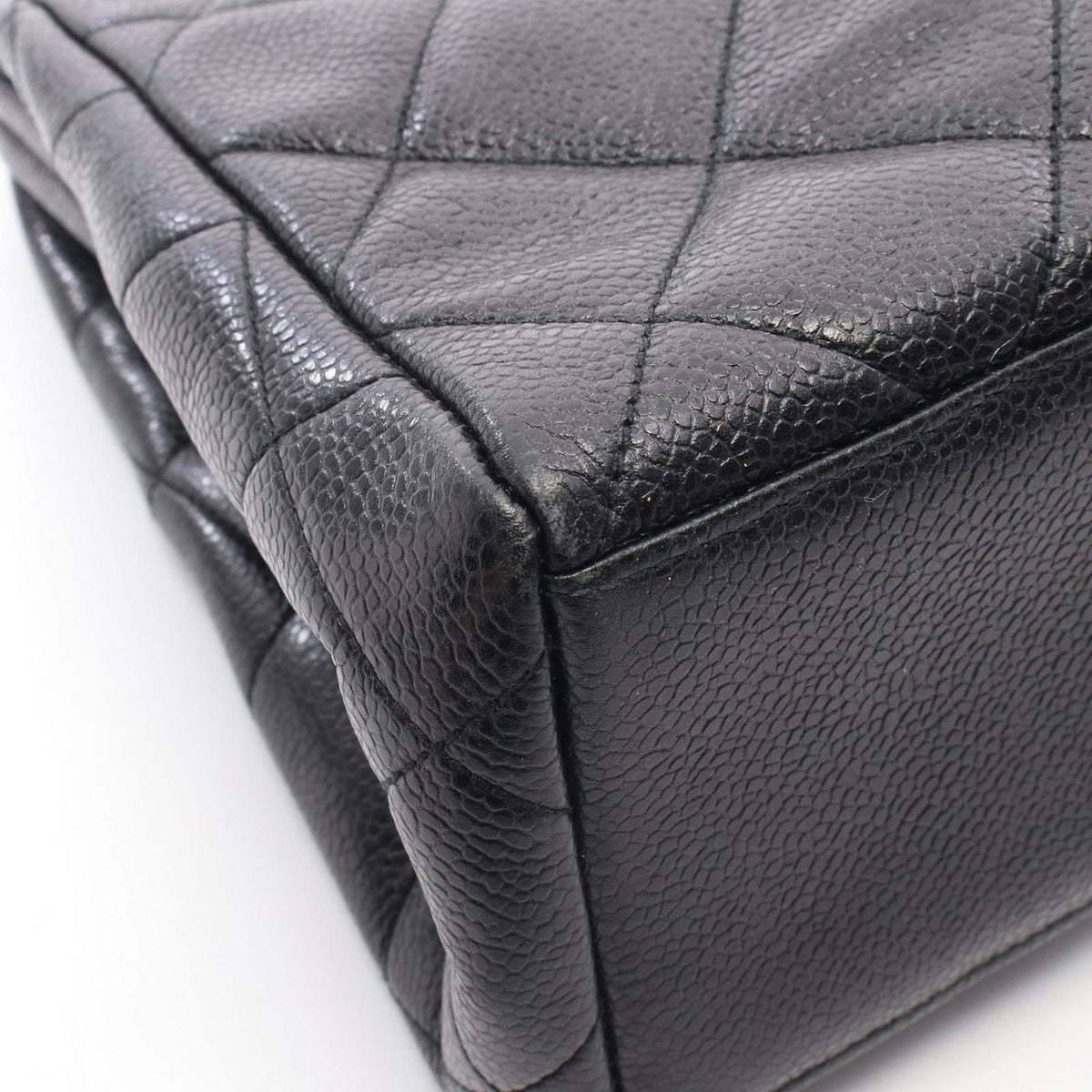 Chanel Handbag Quilted Black Caviar Leather Kiss Lock Chain — view 7