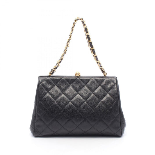 Chanel Handbag Quilted Black Caviar Leather Kiss Lock Chain