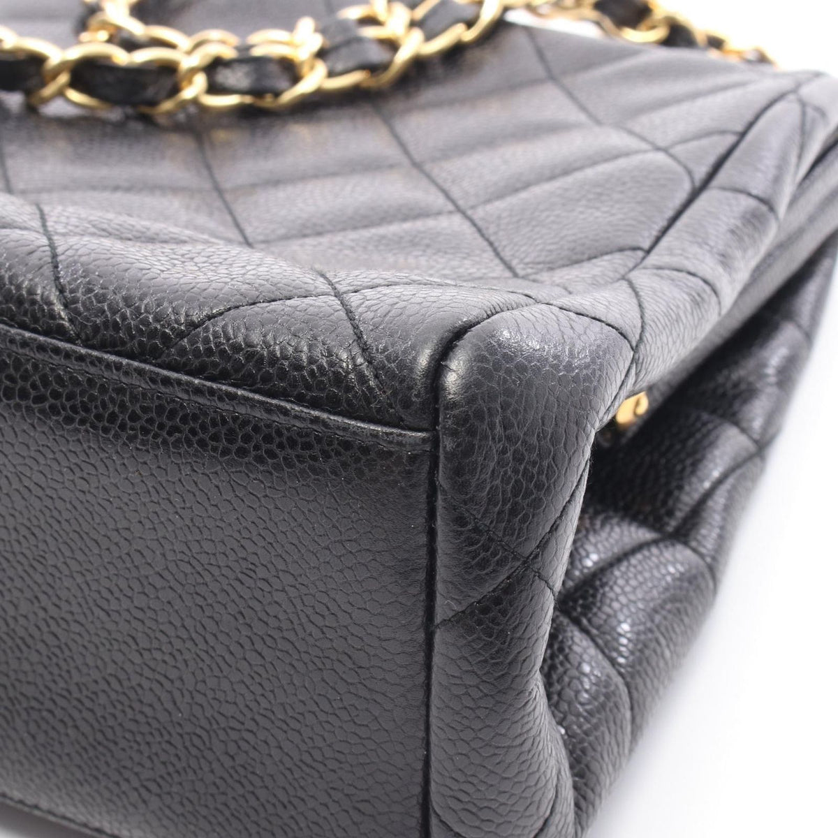 Chanel Handbag Quilted Black Caviar Leather Kiss Lock Chain — view 8