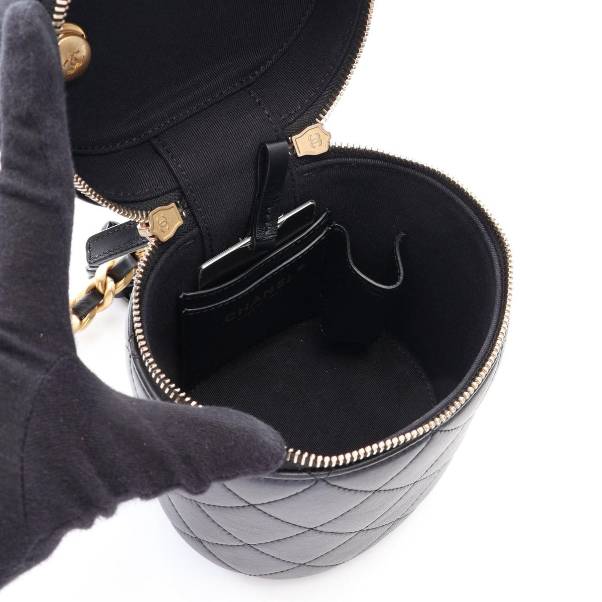 Chanel Shoulder Bag Quilted Small Vanity Black Lambskin Chain — view 3