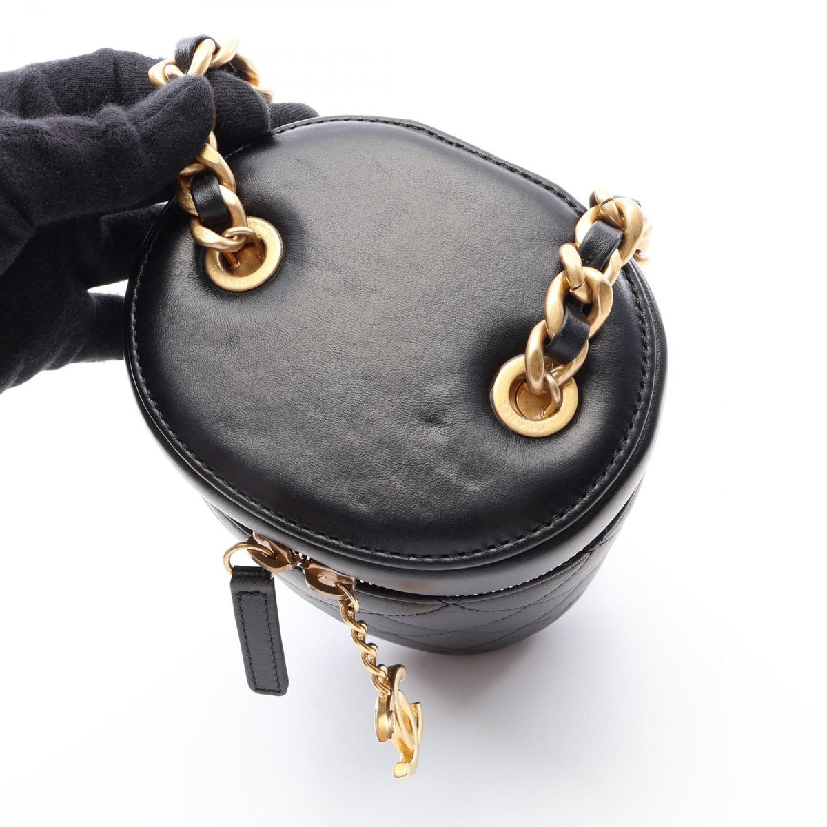 Chanel Shoulder Bag Quilted Small Vanity Black Lambskin Chain — view 8