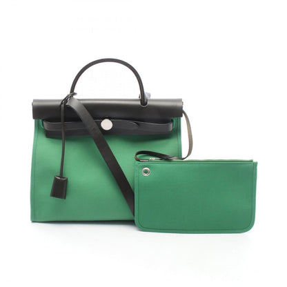 Hermes Handbag Herbag Zip PM 2-Way Bamboo Canvas Leather