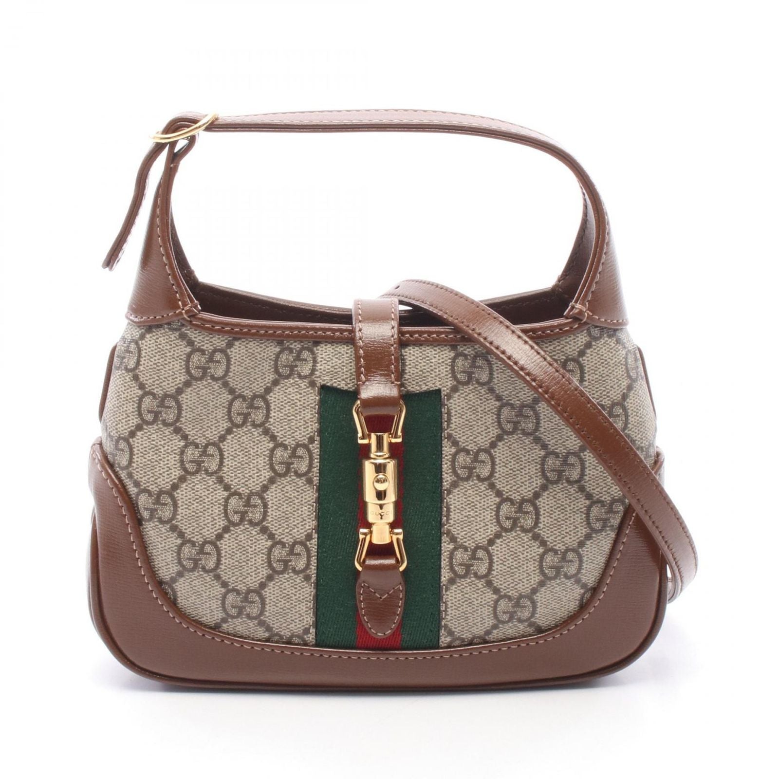 Gucci Handbag Jackie GG Supreme 2-Way Beige Brown Canvas Leather Mini Hobo Bag