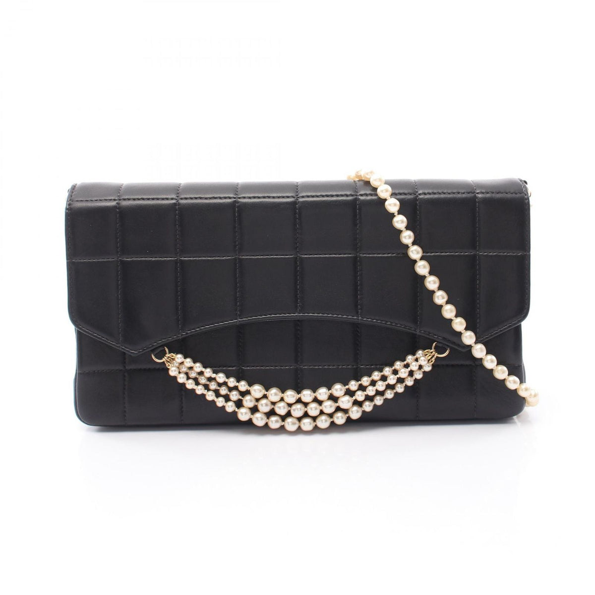 Chanel Shoulder Bag Choco Bar Pearl Chain Black Lambskin