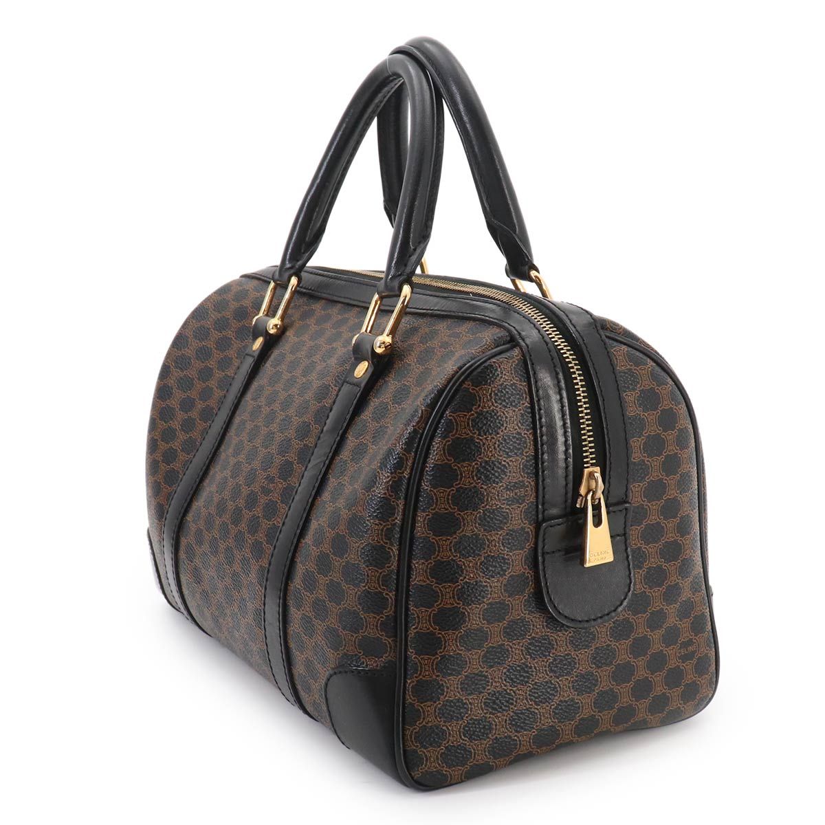 Celine Macadam Boston Hand Bag Leather Black Brown Gold Vintage — view 3
