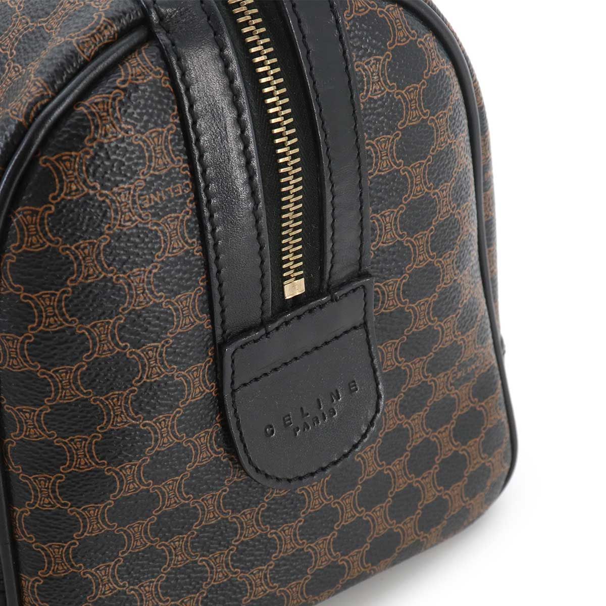 Celine Macadam Boston Hand Bag Leather Black Brown Gold Vintage — view 8