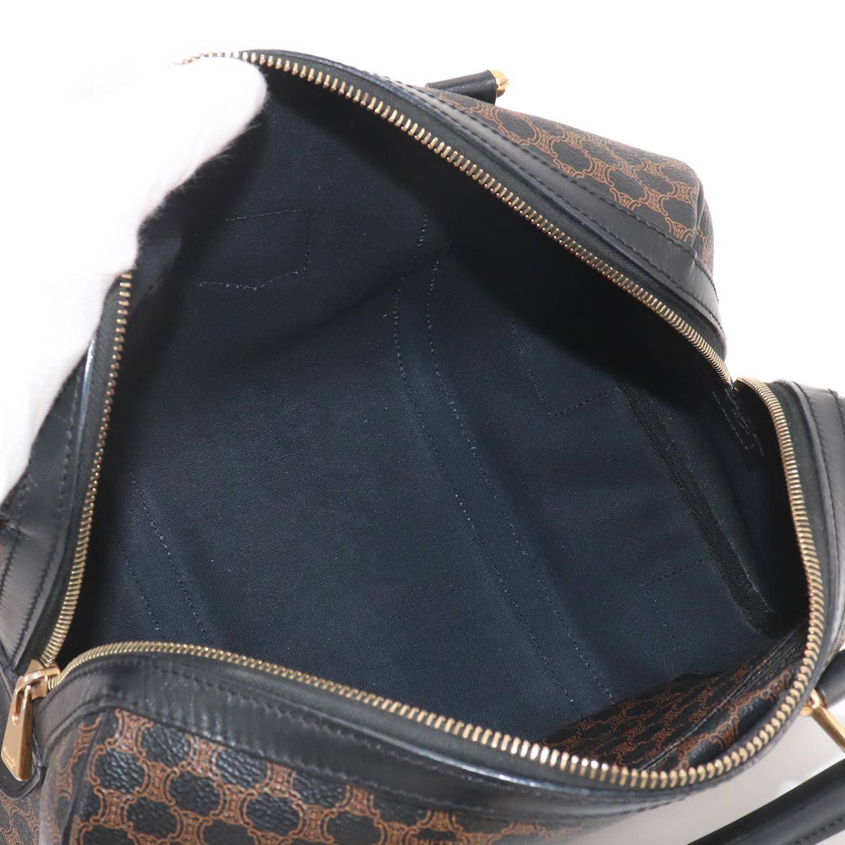 Celine Macadam Boston Hand Bag Leather Black Brown Gold Vintage — view 6