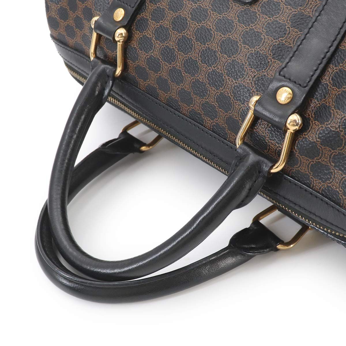 Celine Macadam Boston Hand Bag Leather Black Brown Gold Vintage — view 5