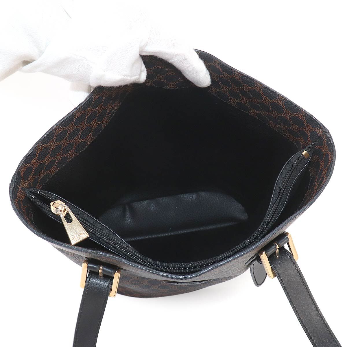 Celine Macadam Tote Bag Black Brown Leather Gold Vintage — view 6