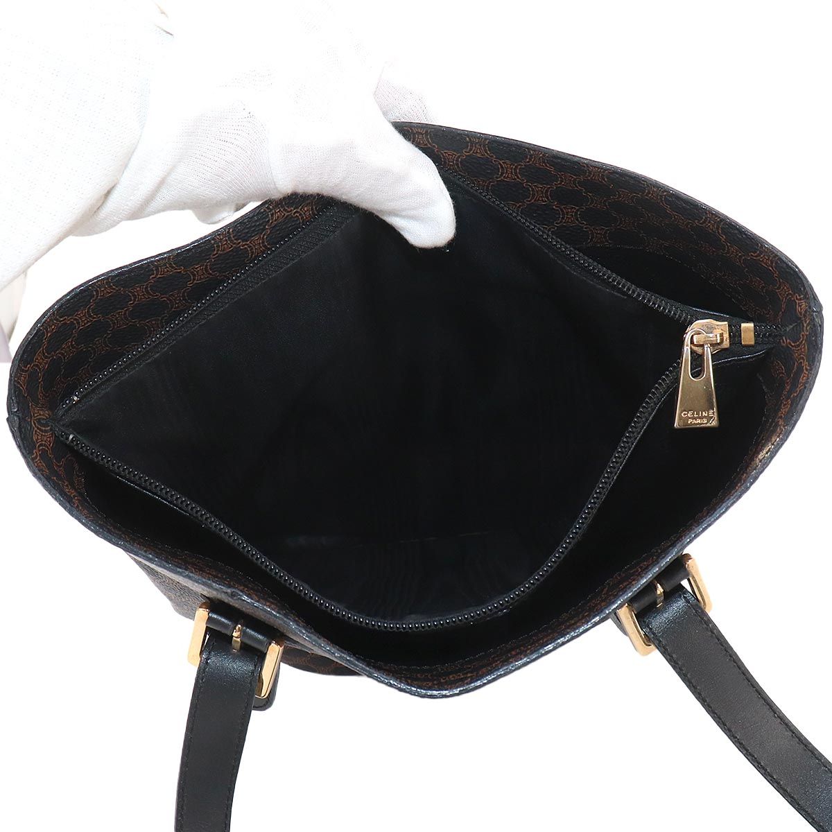 Celine Macadam Tote Bag Black Brown Leather Gold Vintage — view 7