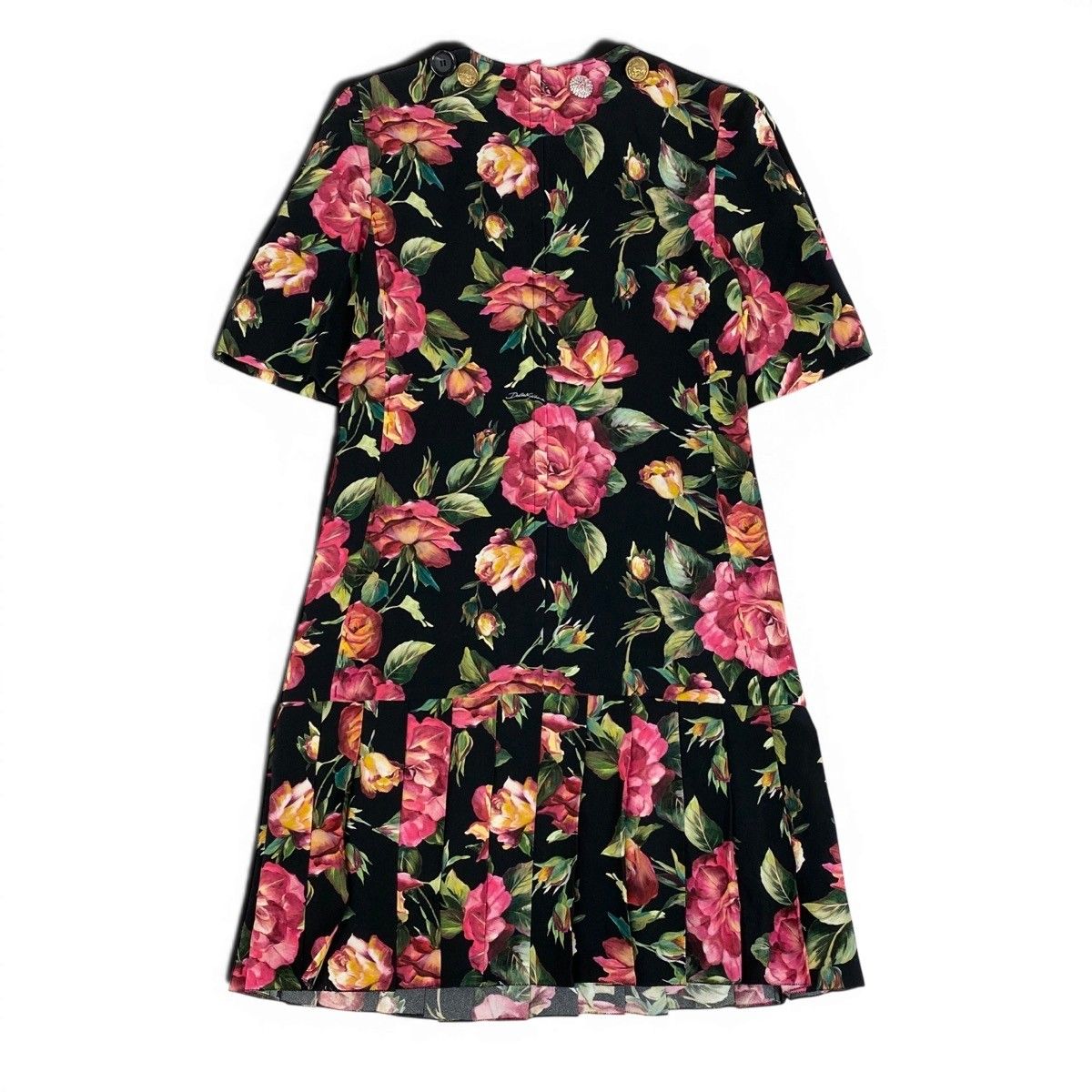 Dolce & Gabbana Rose Print Short Sleeve Dress Pleated Contrast Floral Decorative — view 3