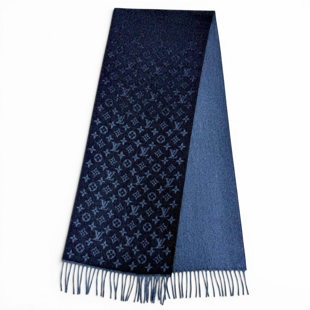 Louis Vuitton Echarpe Monogram Gradient Cashmere Wool Fringe Scarf Navy — view 3