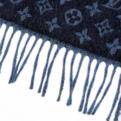 Louis Vuitton Echarpe Monogram Gradient Cashmere Wool Fringe Scarf Navy — view 5