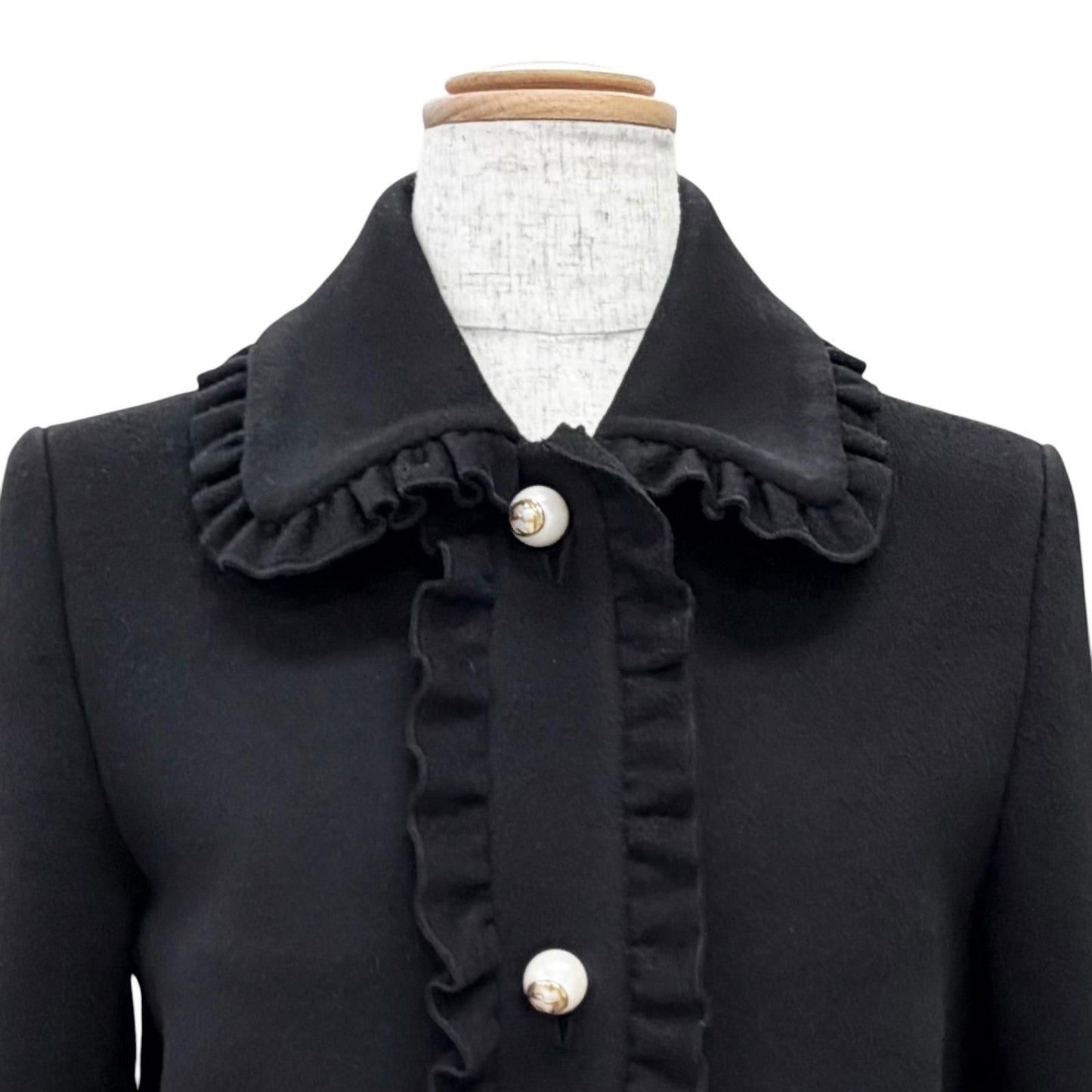 Gucci Wool Mink Interlocking G Pearl Button Frill Coat — view 2