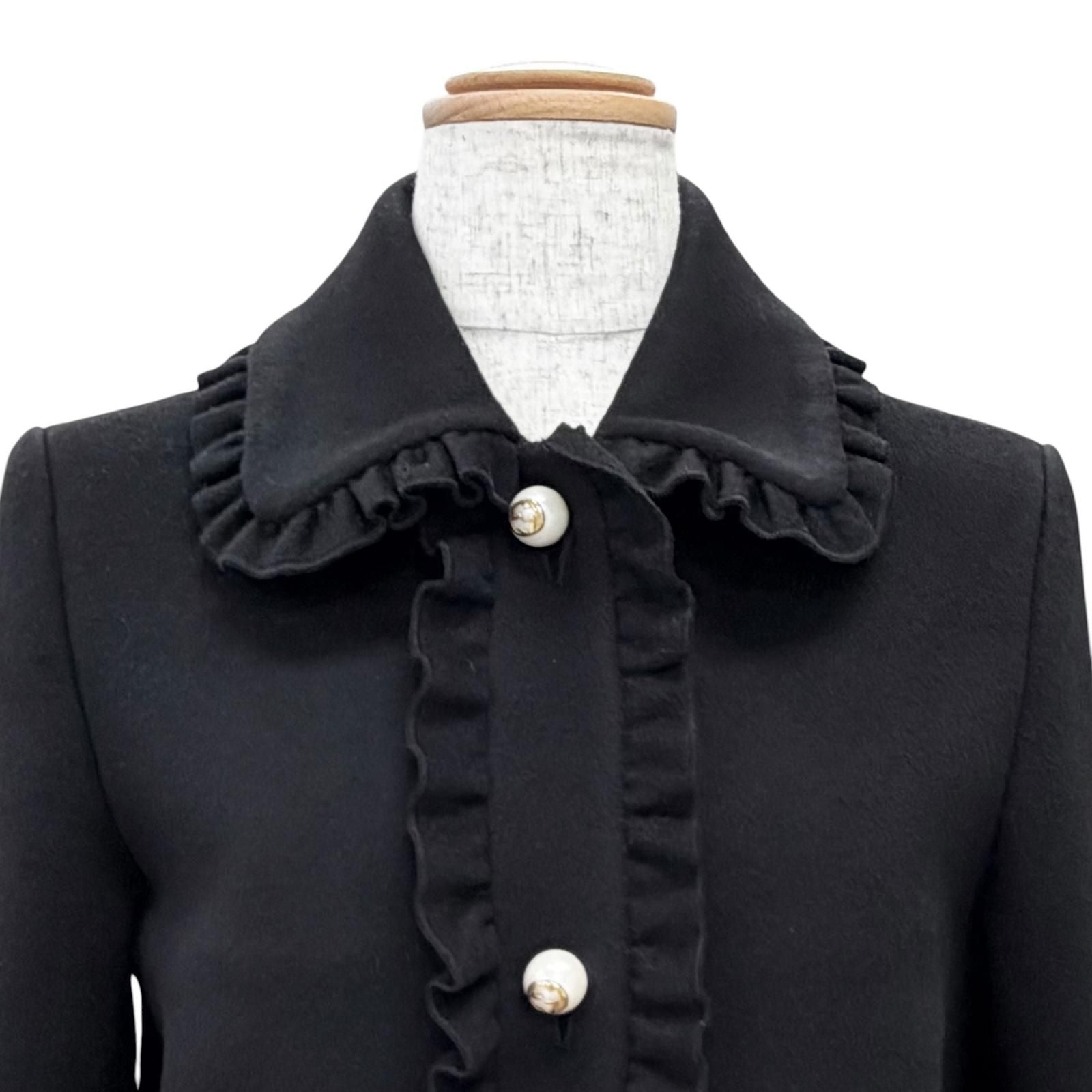 Gucci Wool Mink Interlocking G Pearl Button Frill Coat — view 2