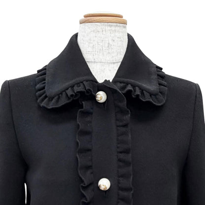 Gucci Wool Mink Interlocking G Pearl Button Frill Coat — view 2