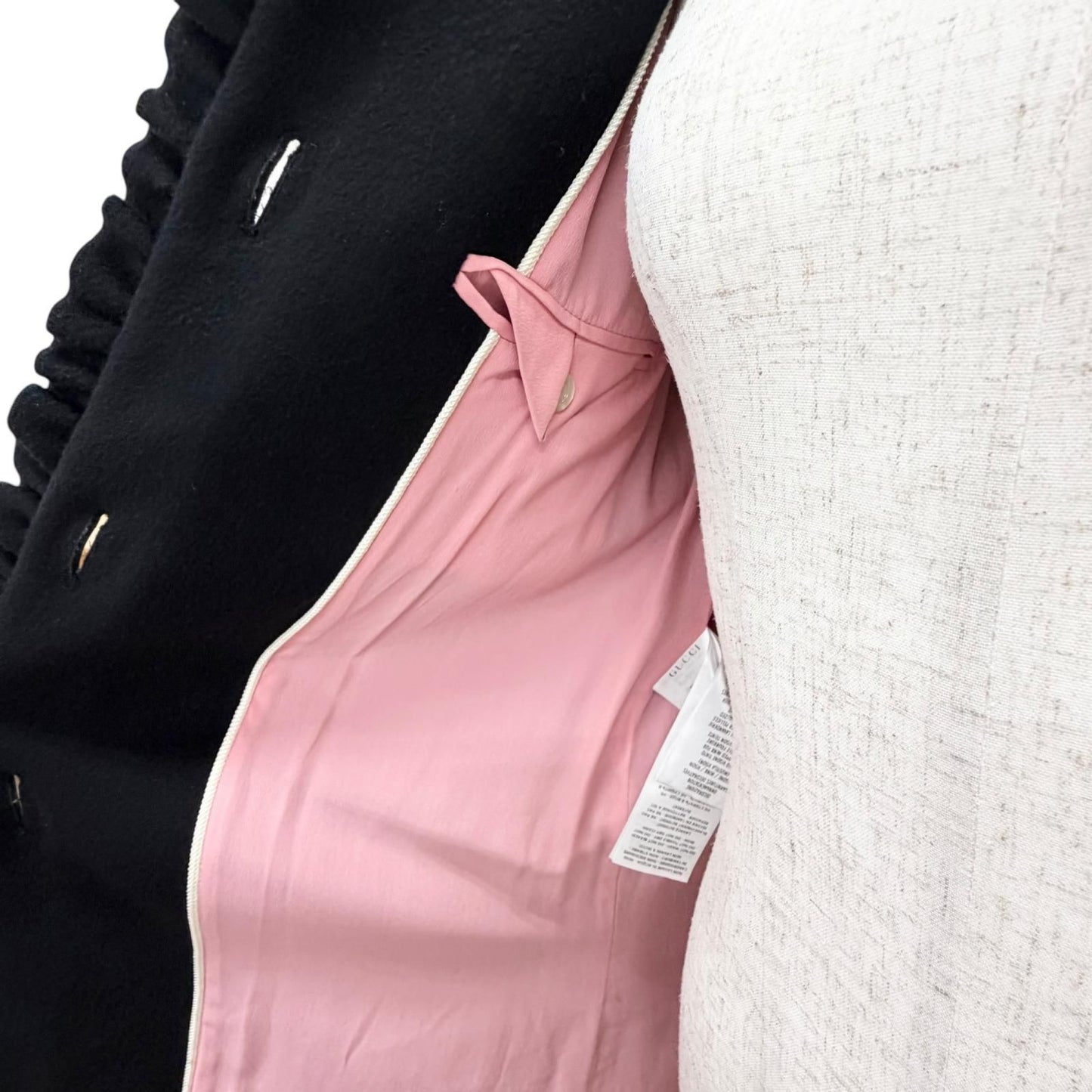 Gucci Wool Mink Interlocking G Pearl Button Frill Coat — view 5