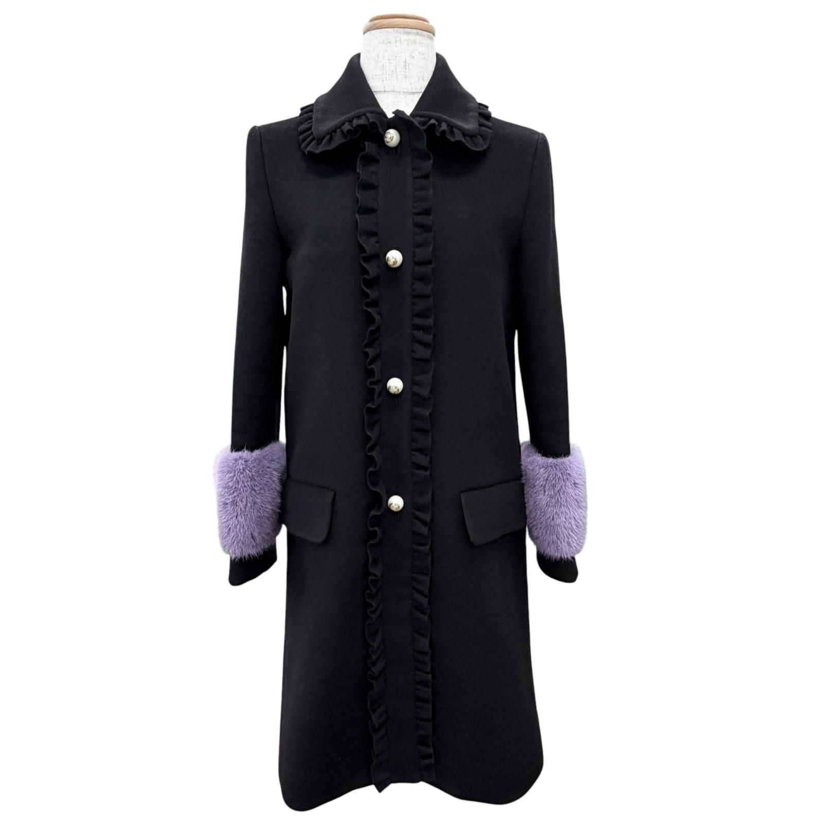 Gucci Wool Mink Interlocking G Pearl Button Frill Coat