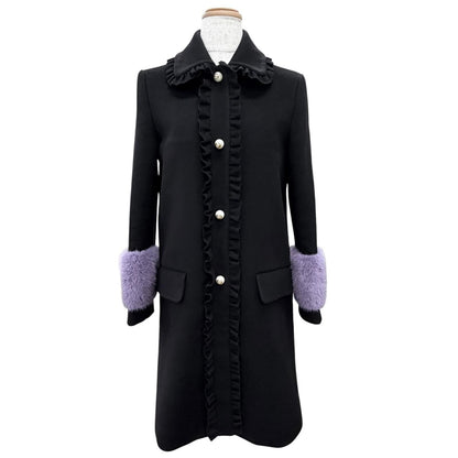 Gucci Wool Mink Interlocking G Pearl Button Frill Coat