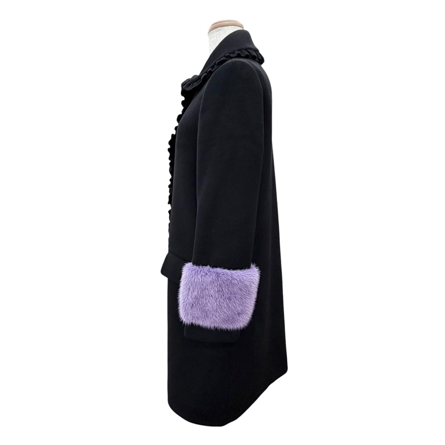 Gucci Wool Mink Interlocking G Pearl Button Frill Coat — view 3