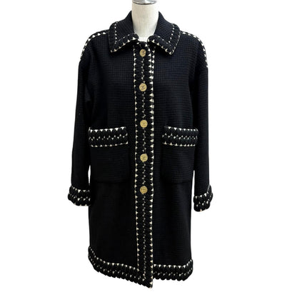 Chanel 91A Vintage Wool CC Logo Gold Button Lining Gripoix Print Tweed Coat